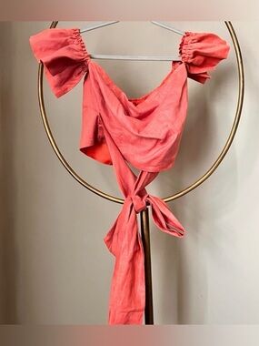Anthropologie Margo Baridon Linen Halter Off-Shoulder Tie-Back Top
